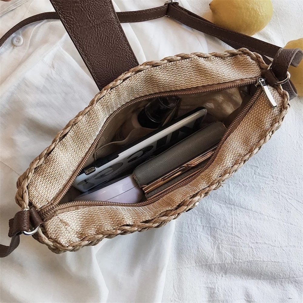 ROME Straw Shoulder Crossbody Weaving Bag Beach - Picture 7 of 8